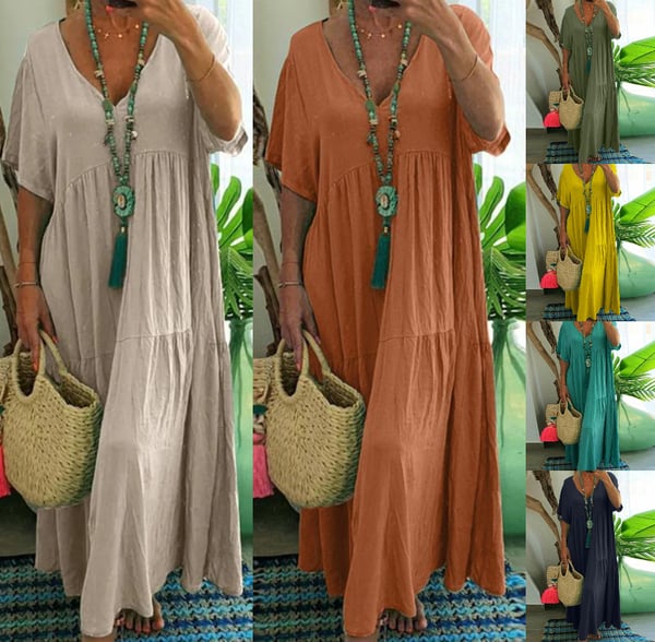 👗 50% OFF NOW! ✨ Women's Casual Long Dress – V-Neck, Loose & Flowy – Breathable fabric, relaxed fit & perfect for summer days or beach cover-ups 🌾