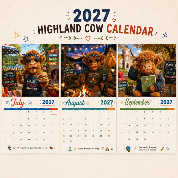✨️Surprise 60% Off!💥Each only £7.99🐮May 2027 bring you booming luck!🔥2027 Funny Highland Cow Wall Calendar | A4 Hanging Calendar |