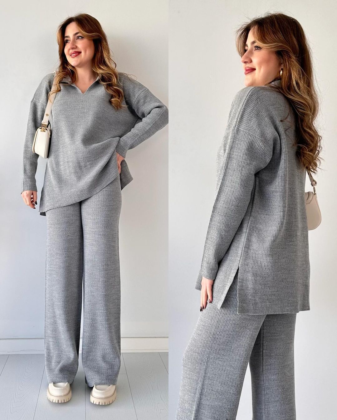 🔥Hot Sale 49% OFF🎁V-Neck Casual Slit Knitted Two-Piece Set