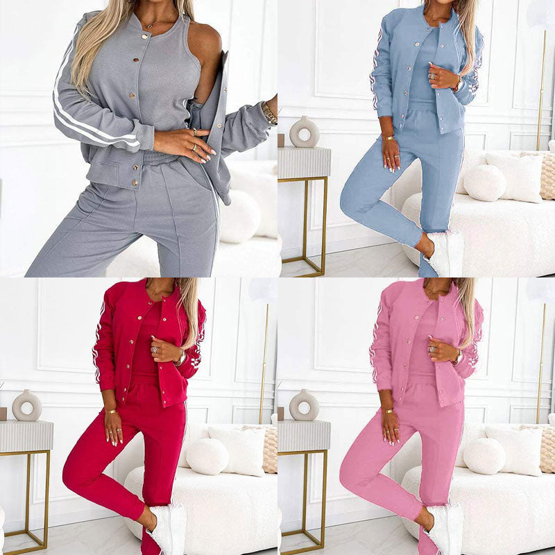 🔥Women's three-piece baseball jacket and pants set