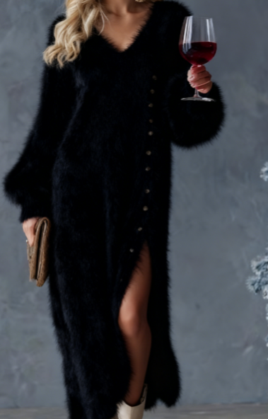 Women's Elegant Side Slit Sweater Dress