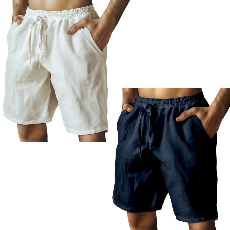 (S-3XL)🌿Men's Elastic Drawstring Solid Cotton Linen Shorts