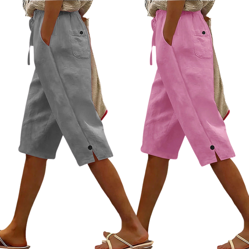 Women's Casual Cropped Pants with Button Detail