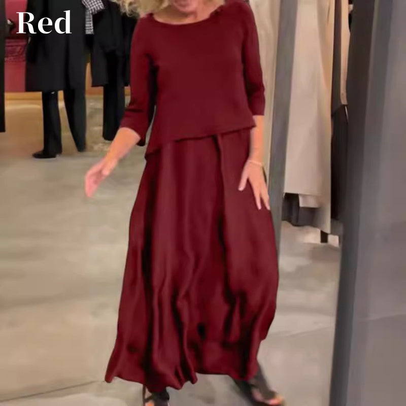 Solid Round-Neck Top Slip Dress 2-Piece Set