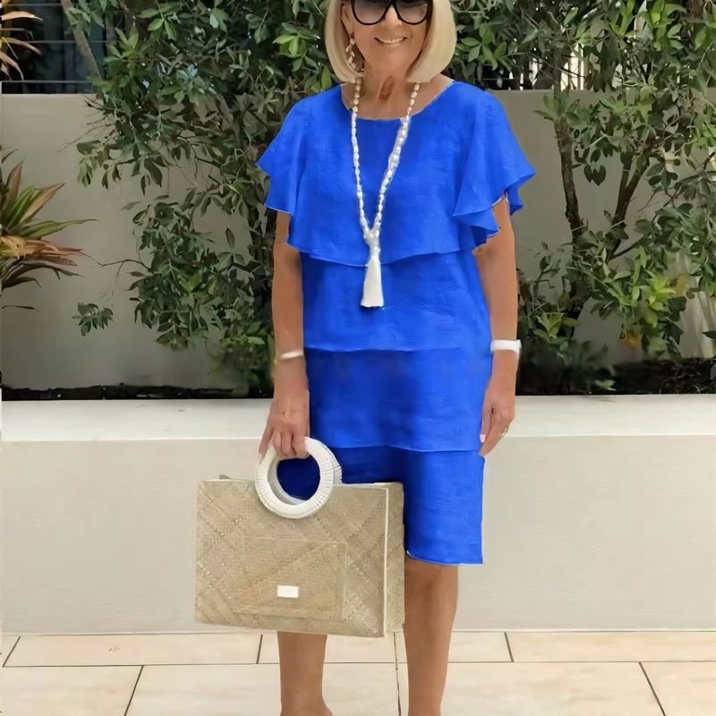 💕Limited Time 50% Off💕Ruffle Detail Short Sleeve Knee-Length Chiffon Dress