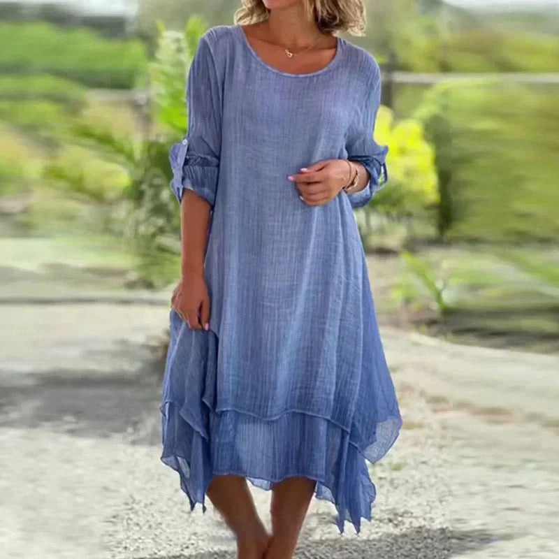 🌼Last Day Sale 50% OFF🌼Women's Elegant Solid Color Round Neck Loose Fit Dress
