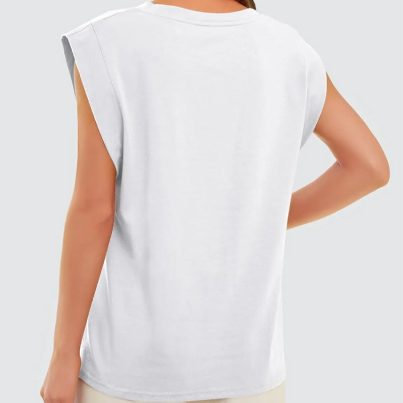 🔥Big price reduction 50% OFF💗Solid Color Round Neck Cap Sleeve Top