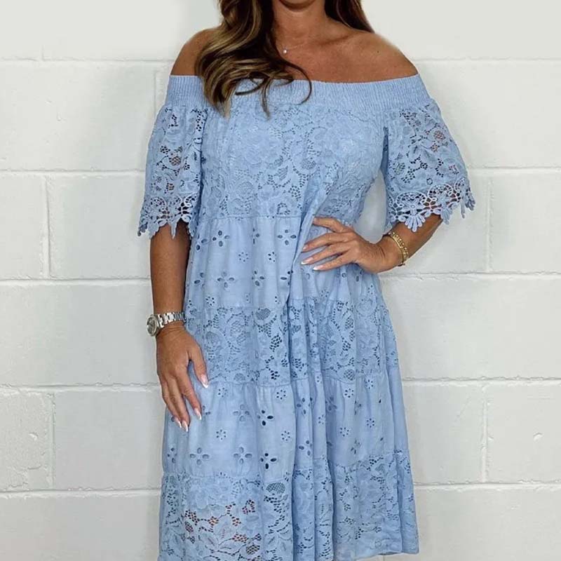 Lace Hollow Patchwork Strapless Dress For Women