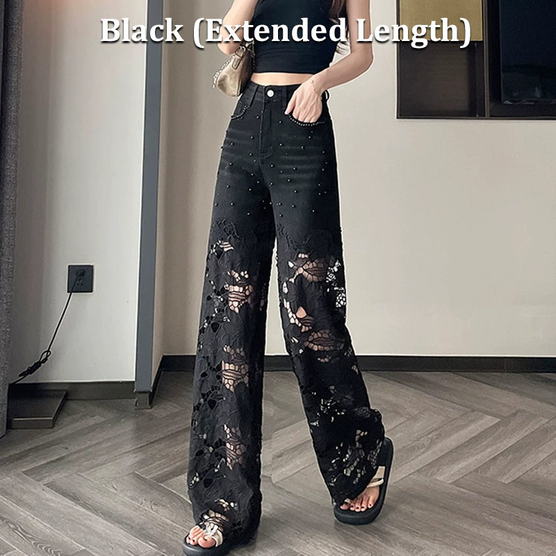 💜 LAST DAY PROMOTION - 50%OFF 💜Women’s Spliced Hot Rhinestones Printing Hollow Pants