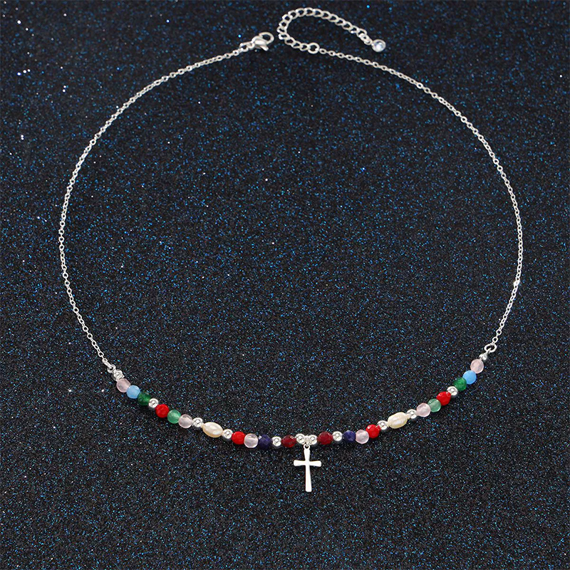 Colorful Beaded Cross Necklace