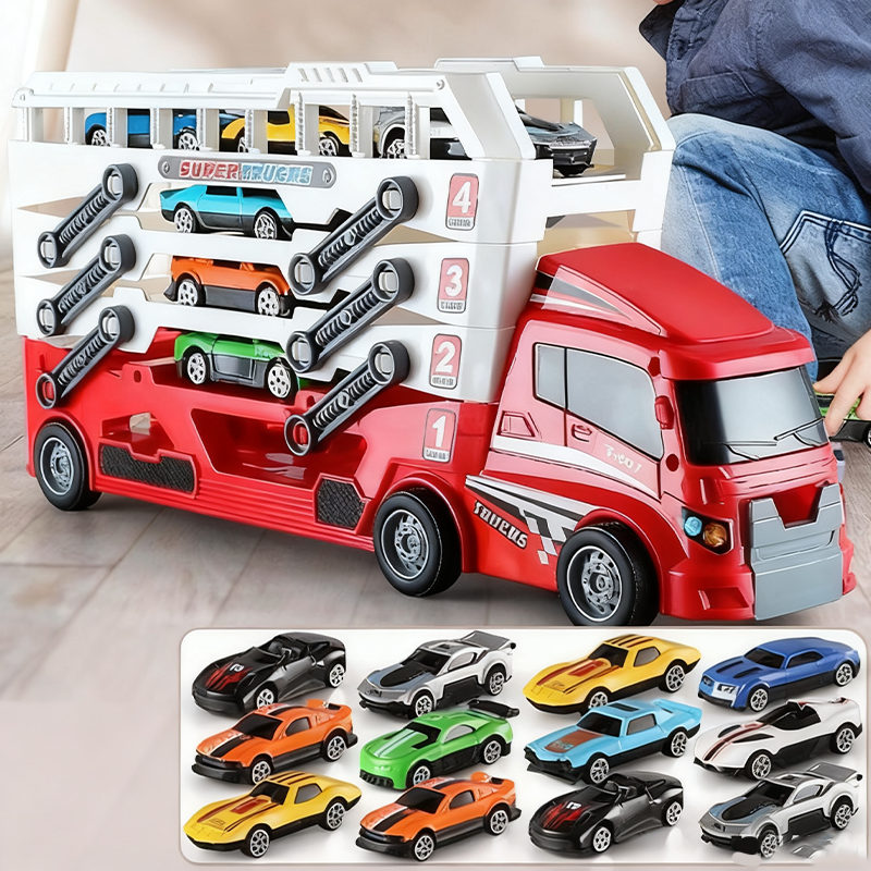 🔥Hot Sale Offers-Foldable 4-Layer Race Container Truck Toy (Includes 12 Cars)