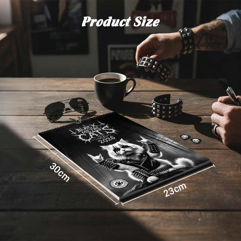 📢📢 60 % OFF !! ✨Black Metal Cat Calendar 2026