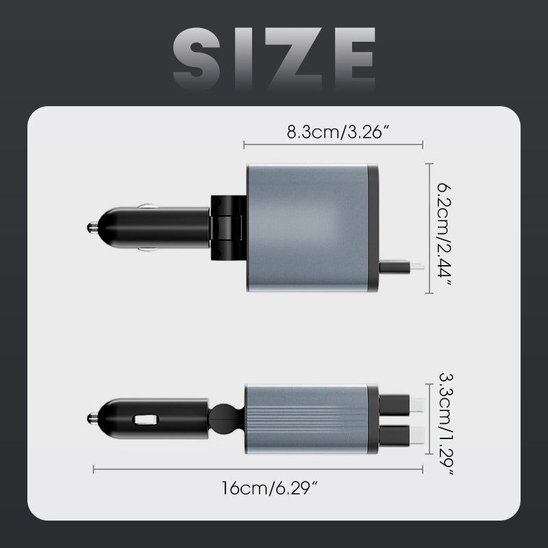 ⚡✨ Ultra-fast 4-in-1 Car Charger 90W – With Retractable Cables & Ambient Starlight 🚗🌌