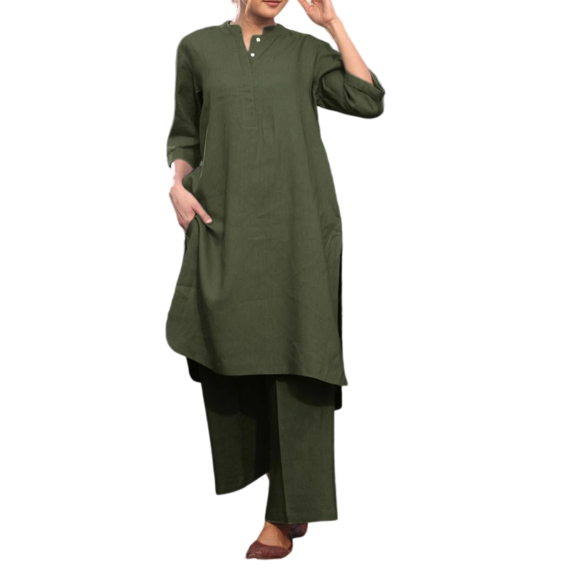 Solid Color Loose Fit Top & Wide Leg Pants Set