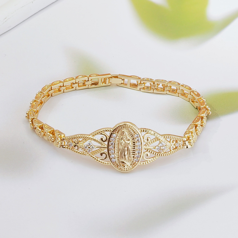 📿 LIMITED-TIME 50% OFF! 💥 Elegant Hollow Flower Virgin Mary Bracelet – Filigree Design, Gold Plated, Faith Inspired ✨