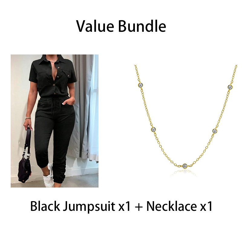 ๐2026 New Style! ๐ Short Sleeve Button-Front Jumpsuit for Women โ Drawstring Waist, Jogger Cuffs ๐