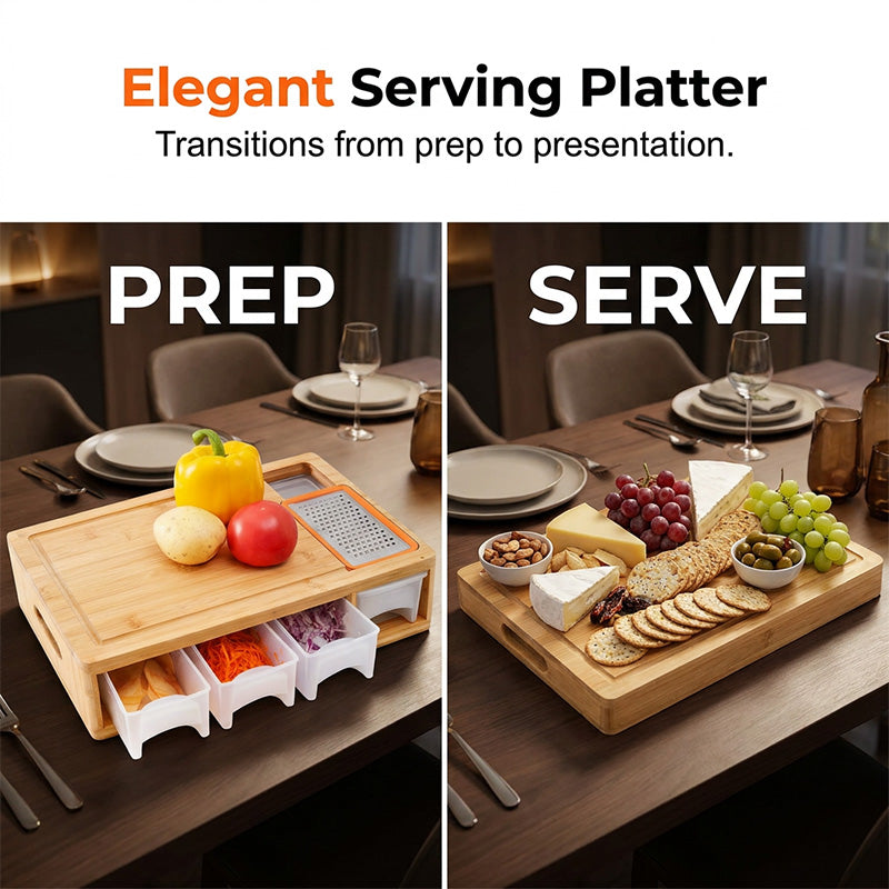 Bamboo Cutting Board with Containers and Graters