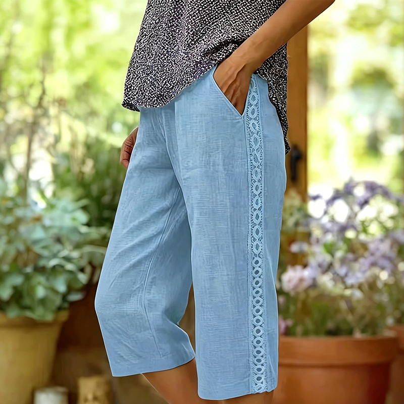 Women's Casual Capri Pants with Side Lace Detail