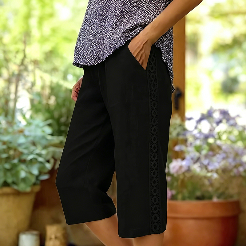 Women's Casual Capri Pants with Side Lace Detail