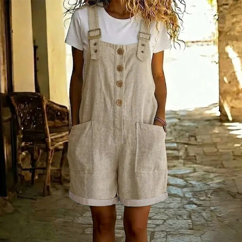 ๐ LIMITED-TIME 50% OFF! ๐ธ Retro Solid Color Romper with Adjustable Straps โ Button-Front, Large Pockets, Relaxed Fit โจ