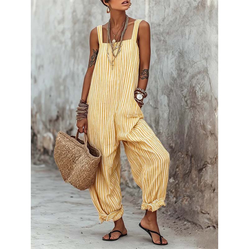 ๐ LIMITED-TIME 50% OFF! โจ Women's Striped Spaghetti Strap Jumpsuit โ Relaxed, Breezy, Cotton ๐ค๏ธ