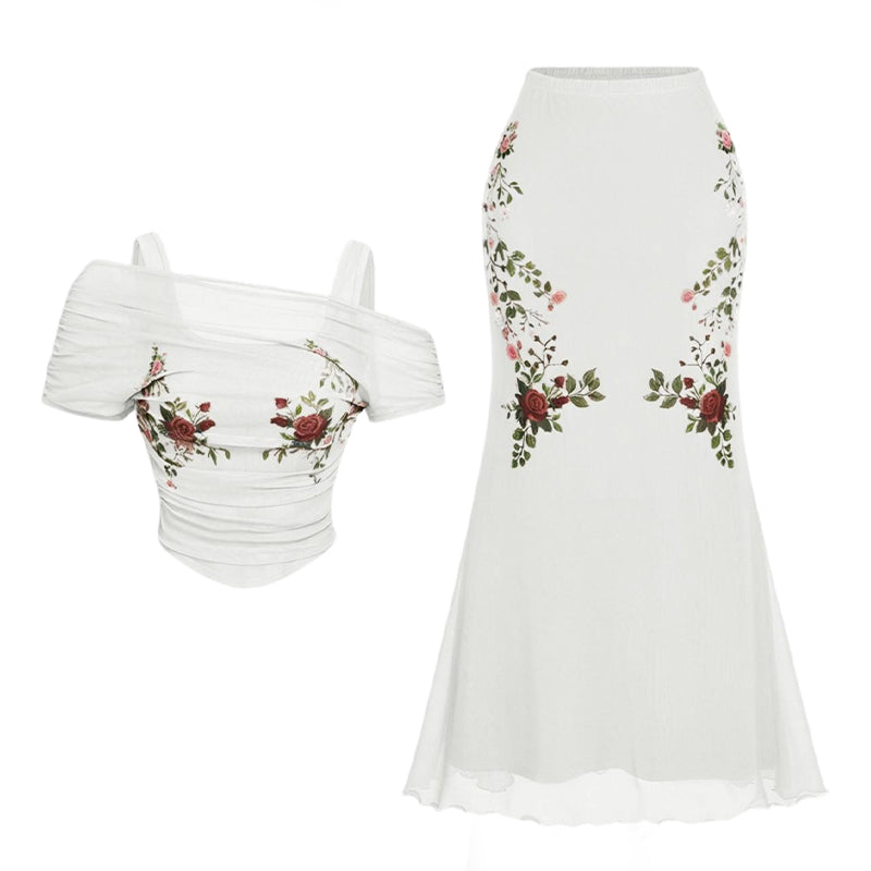👗 LIMITED-TIME 52% OFF! ✨ Women's Off-Shoulder Top & Skirt Set – Embroidered, Fishtail, Elegant