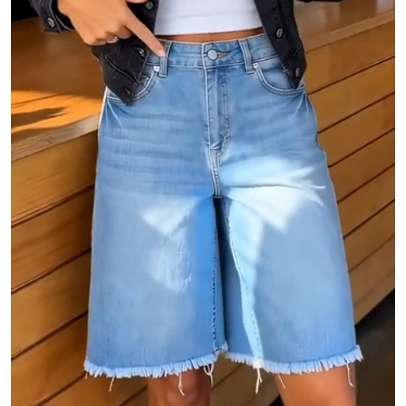 🎁2026 New Arrivals 50% OFF💥Women's Casual High Waisted Fringed Denim Shorts – Stretchy & raw hem – Perfect for summer, beach or casual outings – comfortable and trendy 🏖️✨