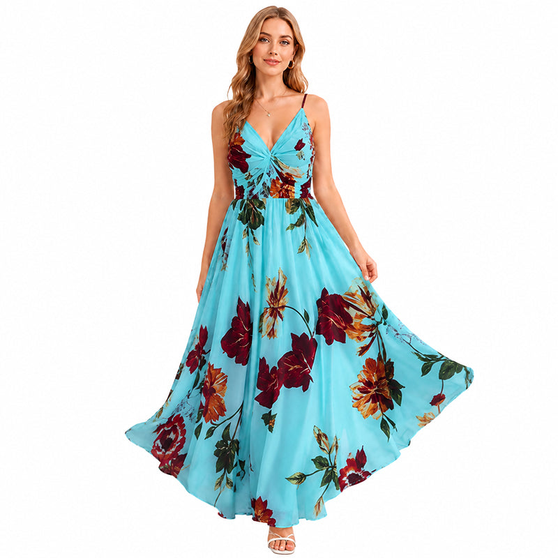 ๐ LIMITED TIME 50% OFF! ๐ Women's Printed Spaghetti Strap Maxi Dress โ Floral Print & Adjustable Straps ๐ธ