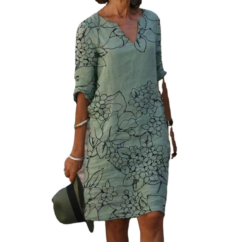 Women's Casual V-Neck Printed Dress