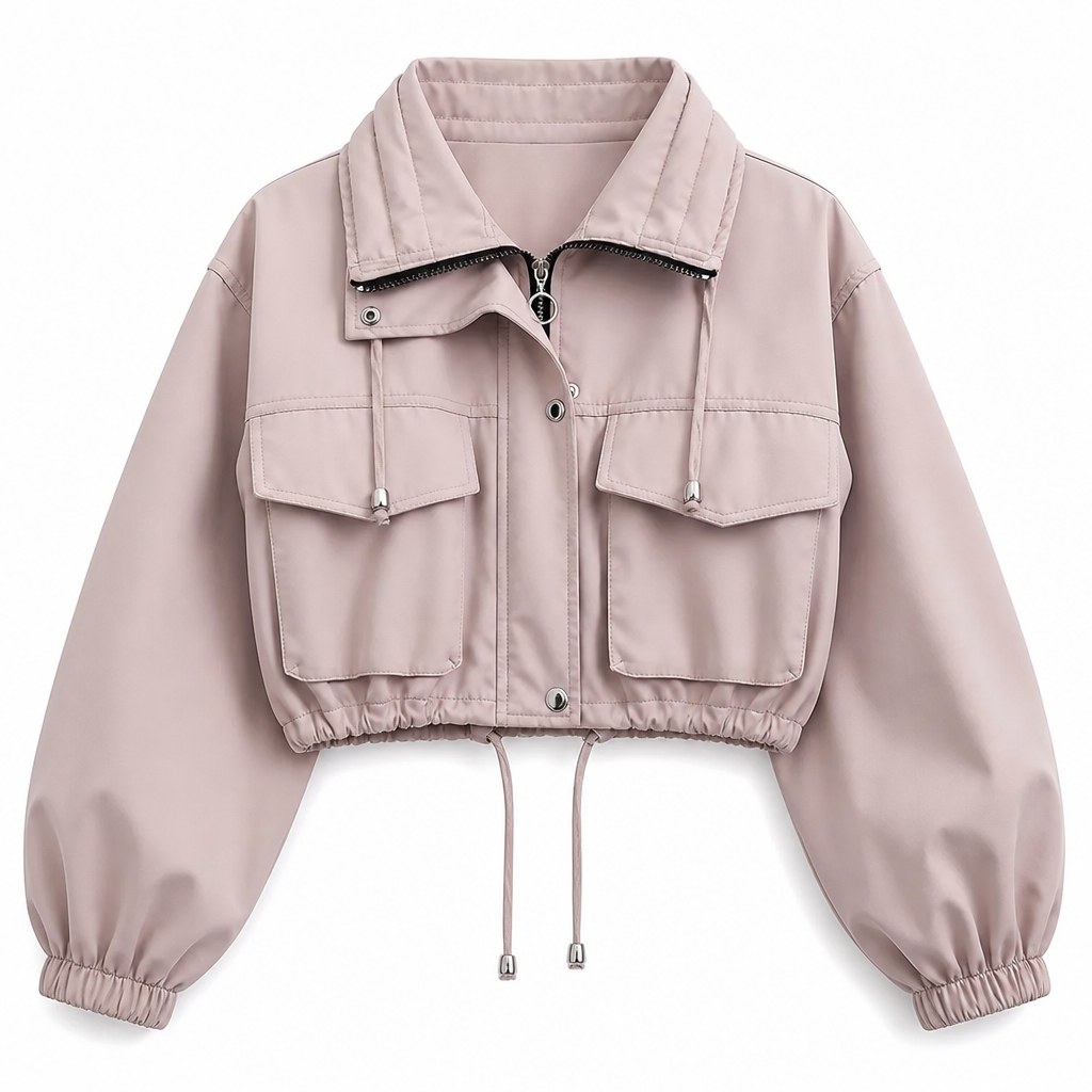 Women's Solid Color Short Zip Up Windbreaker Fall Coat