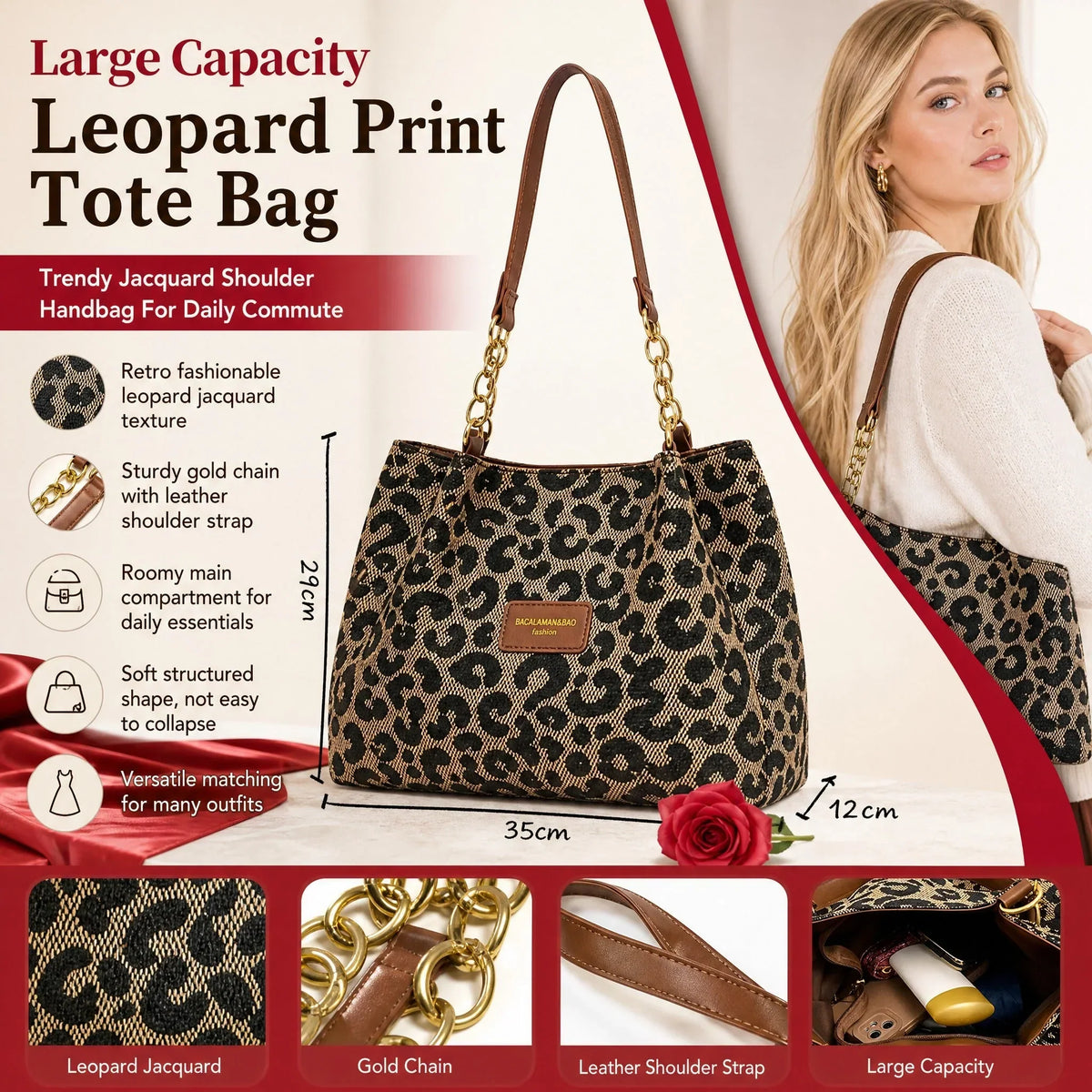 🎁2026 New Arrivals💥Last Day Sale 50% Off💥Large Capacity Tote Bag with Leopard Print