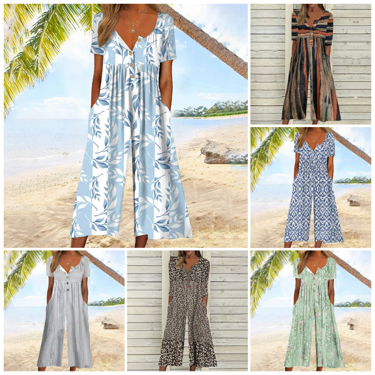 💥Last Day Special Sale 50% OFF💃Printed V-Neck Side Pocket Jumpsuit