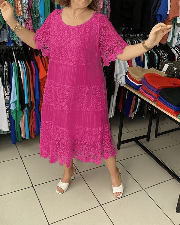 Solid Color Short Sleeve Lace Dress👗