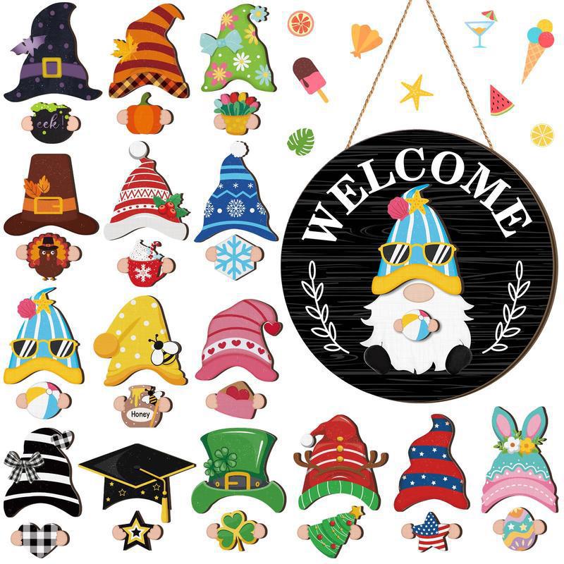 ⏰Interchangeable Welcome Sign with Highland Cow Featuring Seasonal Magnet, Detachable Hats, Accessories