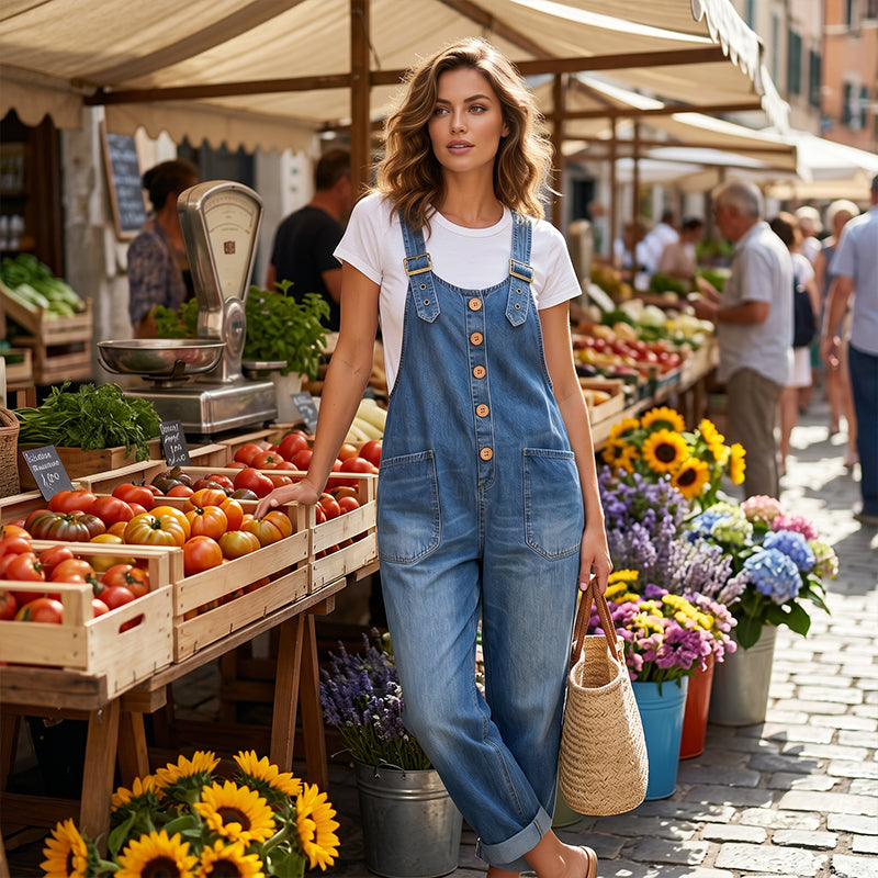 Women's Casual Baggy Denim Overalls with Pockets