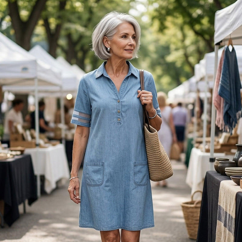 🎁Limited time 50% OFF⏳Blue Plain Collared Denim MIni Dress