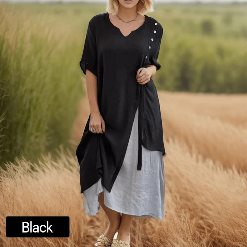 🔥Women’s Fake Two-Piece Flowy Midi Dress