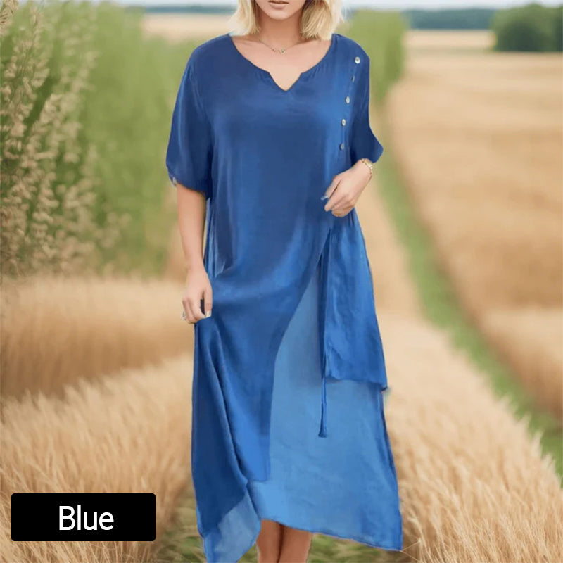 🔥Women’s Fake Two-Piece Flowy Midi Dress