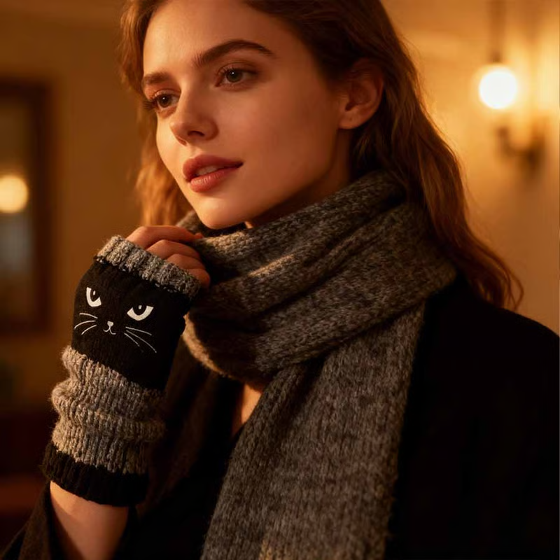 🎁Last Day Promotion 50% OFF🐱 Cute Women’s Knitted Cat Gloves — For Warm Hands & Free Fingers🧶
