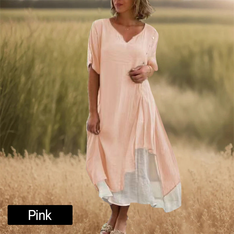 🔥Women’s Fake Two-Piece Flowy Midi Dress