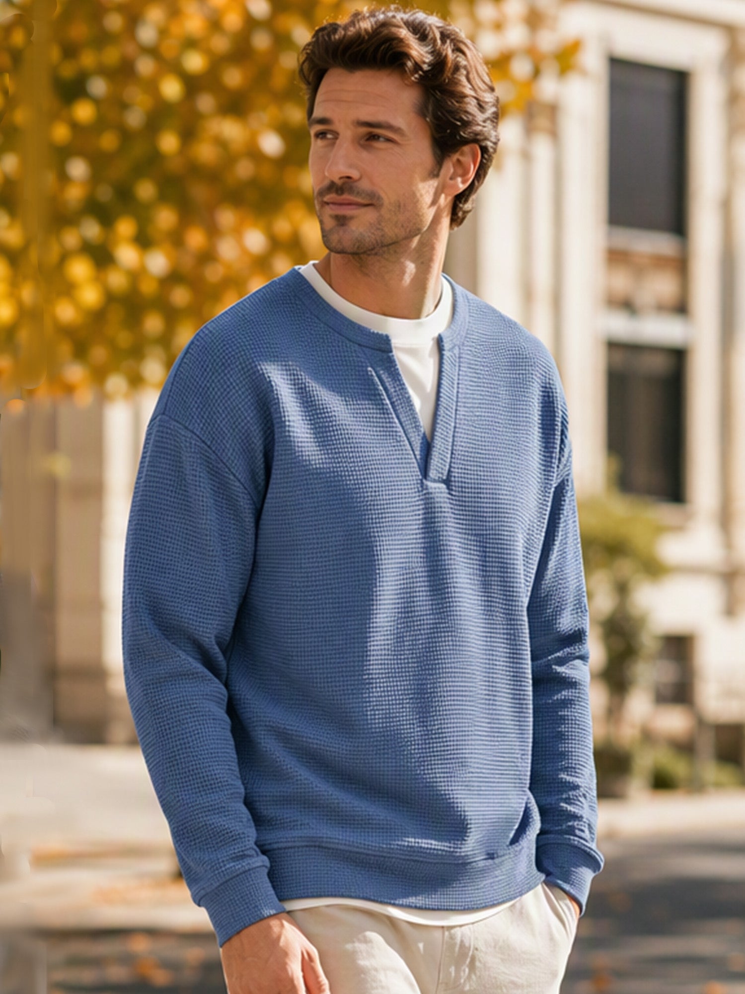 ✨ Timeless Comfort | Men's Textured Waffle Layered-Look Long-Sleeve Tee