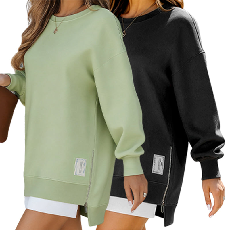 🔥2025 HOT SALE🔥 Long Sleeve Pullover Zipper Slit Casual Sweatshirt Dress