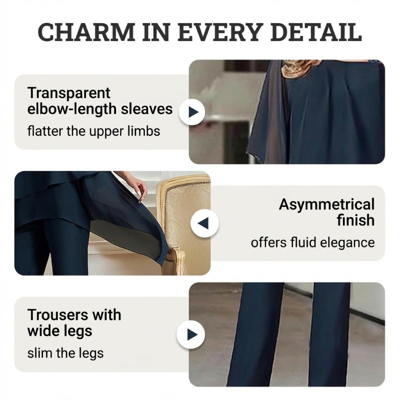 💎 50% OFF! 💎 Charming Irregular Top & Wide Leg Pants Set – Asymmetrical Hem, Flowy Double Layer & All-Day Elegance 👗✨