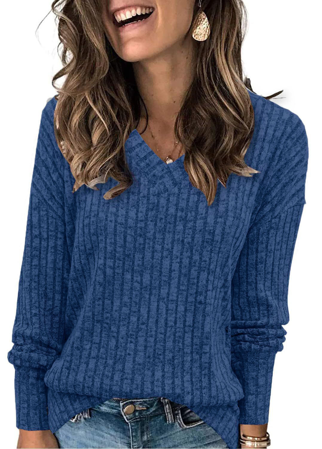 Women's V Neck Long Sleeve Solid Sweater -👏Soft and Warm!