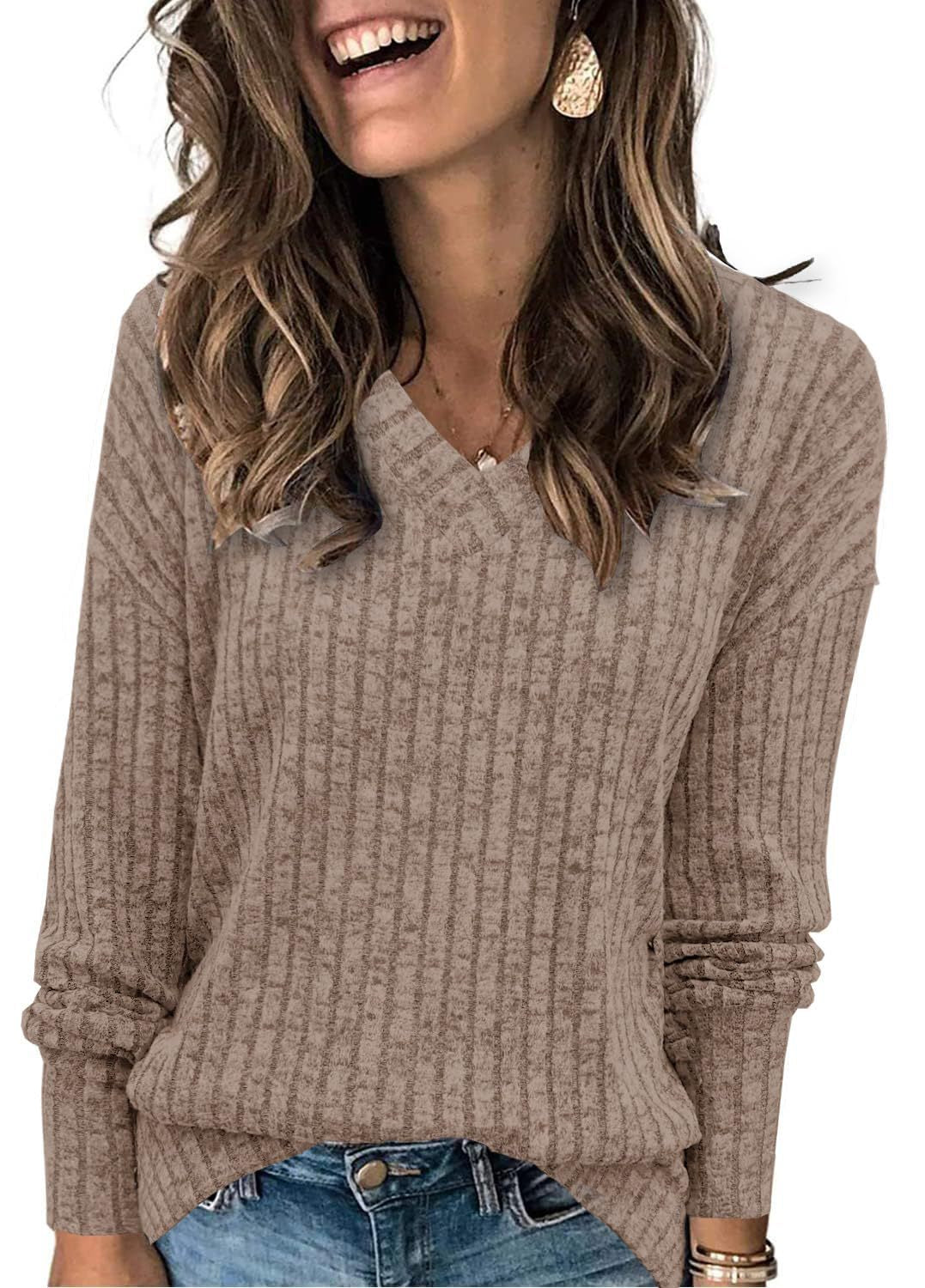 Women's V Neck Long Sleeve Solid Sweater -👏Soft and Warm!
