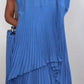 Laney Pleated Short Sleeve Irregular Midi Top and Elastic Waist Wide Leg Pants Set