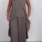 Laney Pleated Short Sleeve Irregular Midi Top and Elastic Waist Wide Leg Pants Set