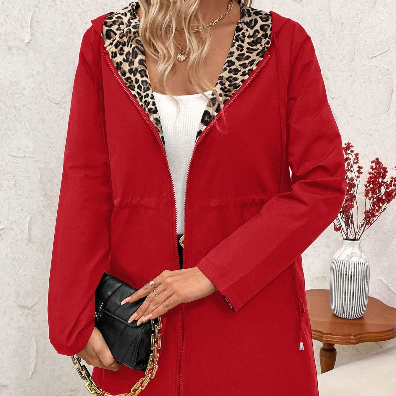 Hooded Reversible Leopard Print Coat