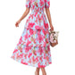 🌸 A summer dream – Chiffon maxi dress with a floral print and ruffles – short-sleeved with a round neckline👗