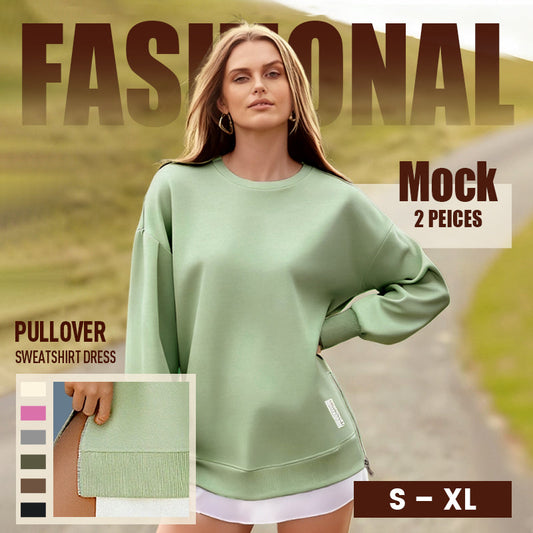 🔥2025 HOT SALE🔥 Long Sleeve Pullover Zipper Slit Casual Sweatshirt Dress